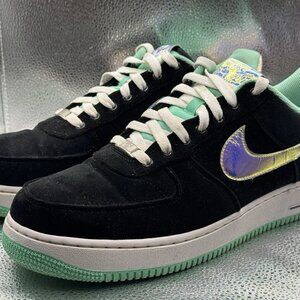 RARE🔥 Size 12 Nike Air Force 1 Velvet Velour Black Shiny Silver Glow 488298-080